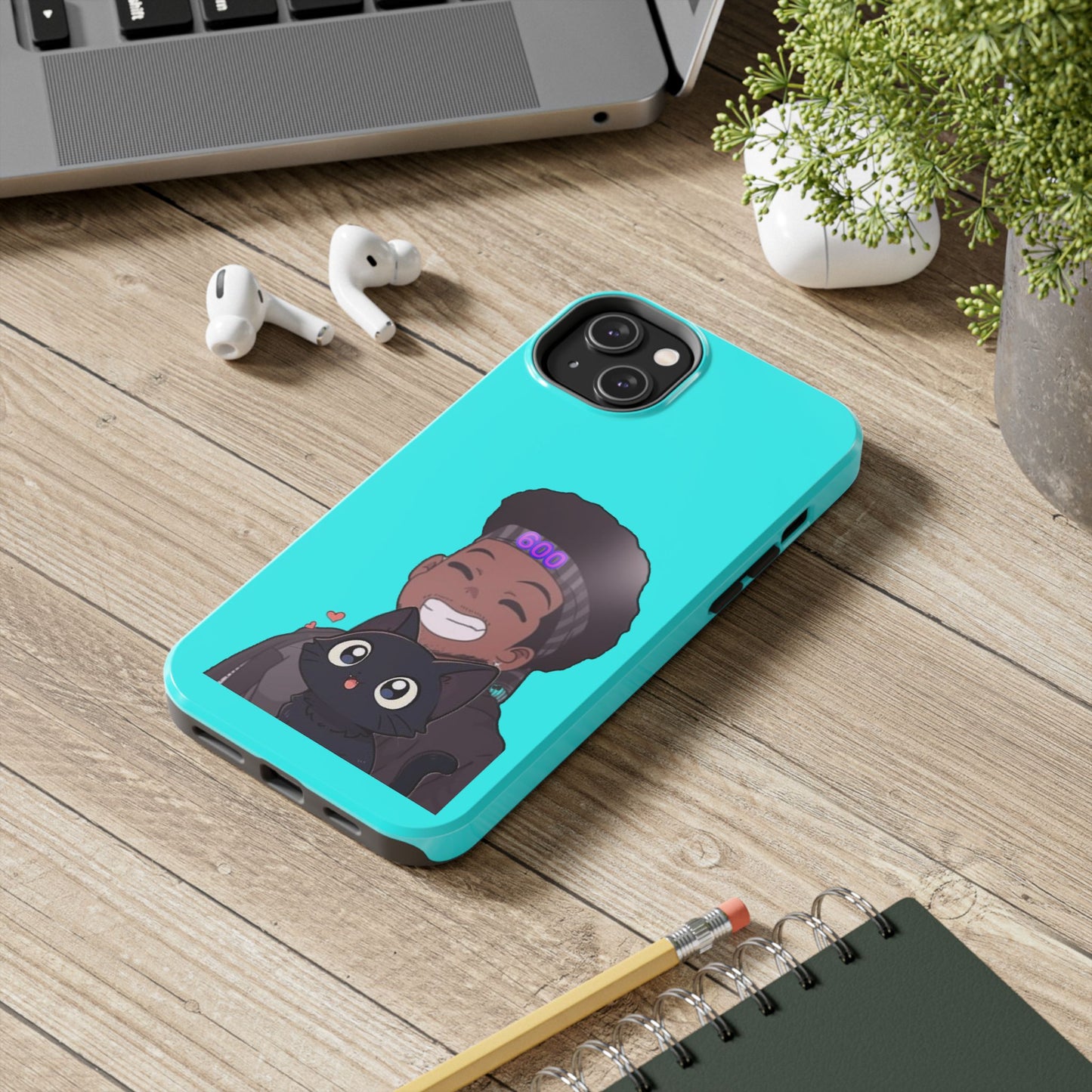 Black Cat Case (cyan)