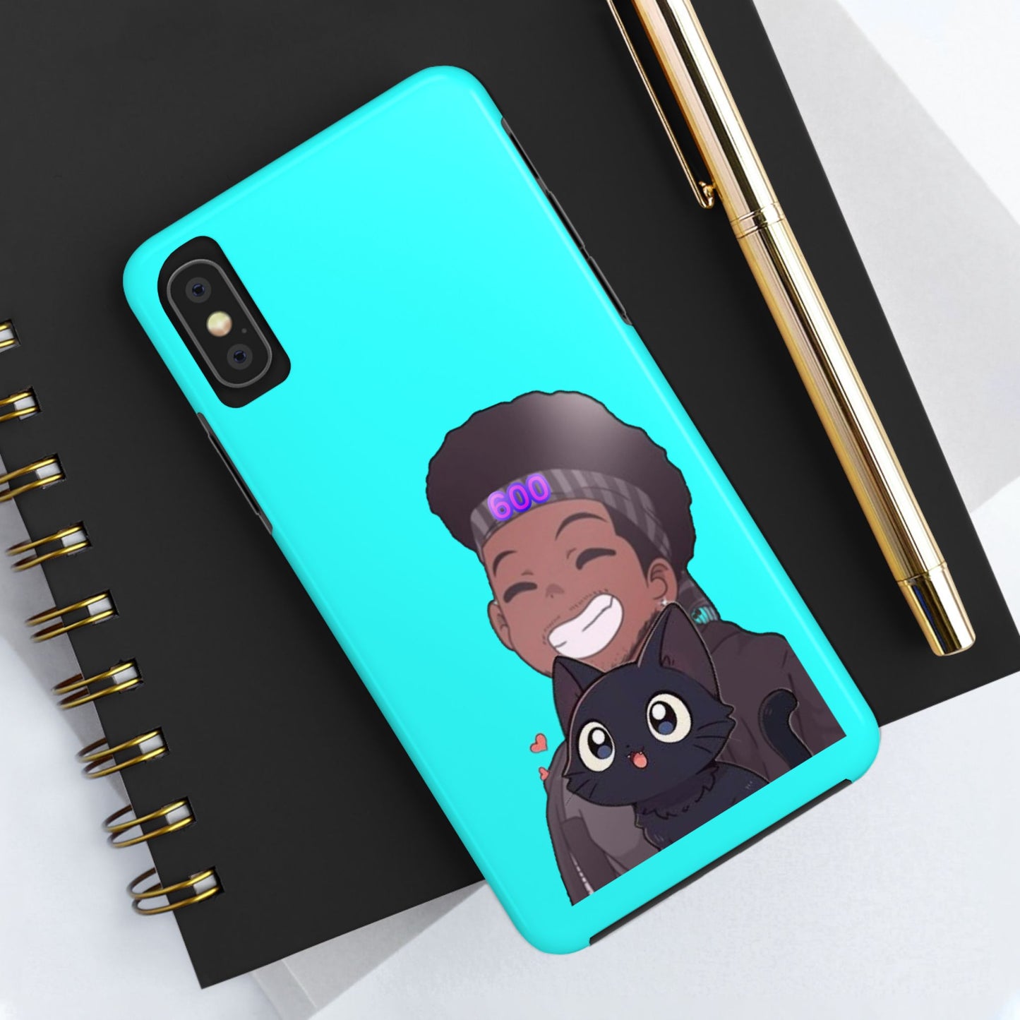 Black Cat Case (cyan)