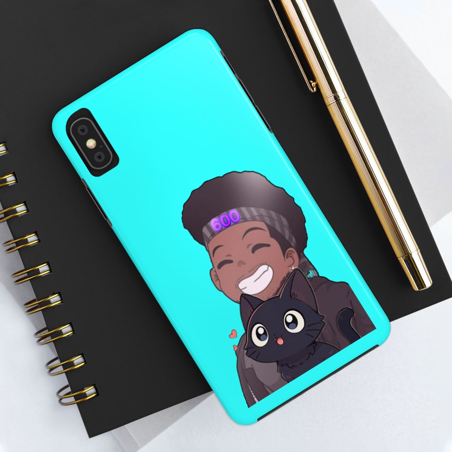 Black Cat Case (cyan)